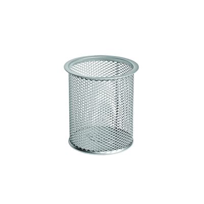 Pencil cup round, silver metal mesh (height 100mm, diameter 75mm) Forofis