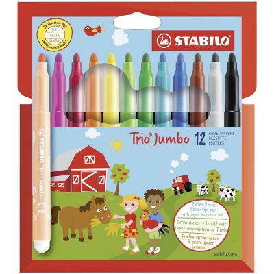 Felt-tip pens Stabilo Trio Jumbo, triangular, wallet of 12