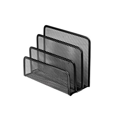Paper holder 3 compartments black, metal mesh size 17.8x7.6x12cm Forofis
