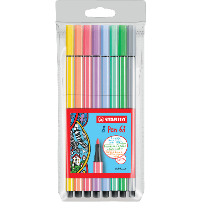 Felt-tip pens Stabilo Pen 68, pastel colors, wallet of 8
