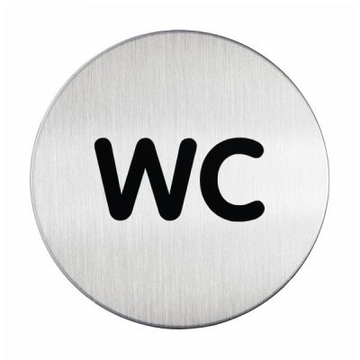 "Door sign Picto ""WC"", round D 83 mm, brushed stainless steel, Durable"