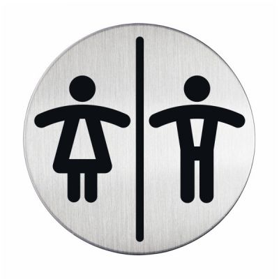 "Door sign Picto ""Women / Men"", round D 83 mm, brushed stainless steel, Durable"