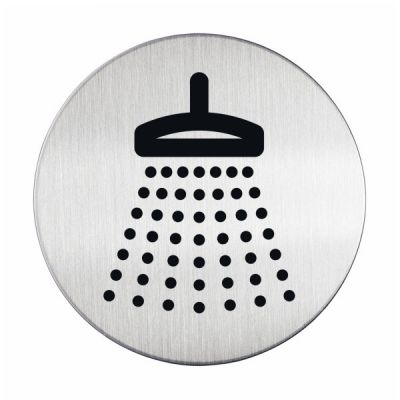 "Door sign Picto ""Shower"", round D 83 mm, brushed stainless steel, Durable"