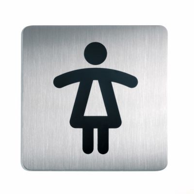 "Door sign Picto ""For women"", 150 x 150 mm, brushed stainless steel, Durable"