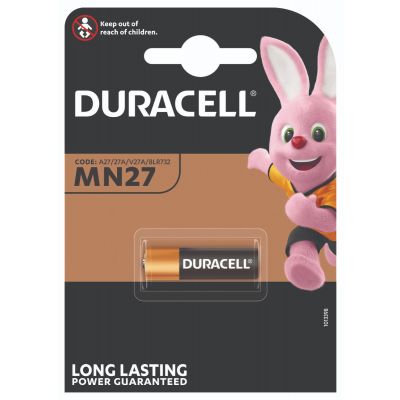 Patarei Duracell MN27 12V 18mAh h28mm d7.7mm - tõkkepuu- ja autopultides, turvaseadmetes jne. 27A L828 A27M EL-812 B-1 MN2 A27 EL812