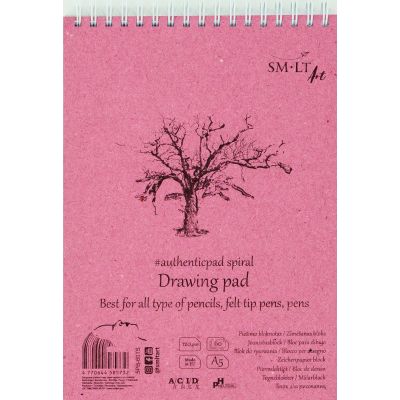 Drawing block A5 120gsm, 60 sheets, for pencil, felt-tip pen, chalk, charcoal, spiral binding, SMLT