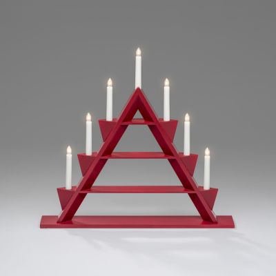 Candlestick triangular 55xK-51,5cm, 7 candles, 230V, 170cm cord / red painted wood