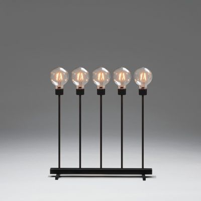 Candlestick, metal, 5 transparent amber LED lamps, K-50cmx L-45cm, dimmable / black metal