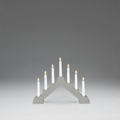 B/O Candlestick wood matt grey, 7 LED bulbs, 6xAA