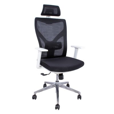 Office chair with VENON headrest, armrests, backrest reg. with lumbar support, 14526 / max 120kg / black fabric, white plastic + alum. jalar