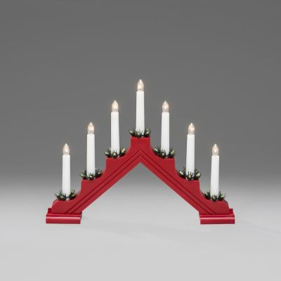 Candlestick triangular 38xK-28cm, 7 candles, 230V, 170cm cord / red plastic + plastic hex sockets