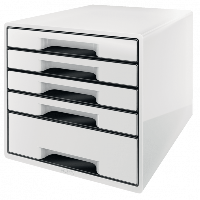 Sahtliboks 287x270x363mm 5-sahtliga Leitz WOW Desk Cube, läikiv, valge-must