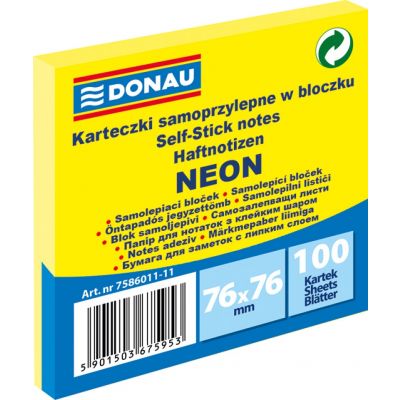 Märkmepaber iseliimuv Donau neoonkollane 76x76mm (pakis 100 lehte)