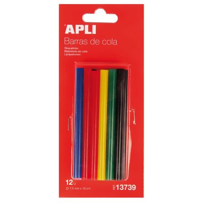 Hot melt sticks assorted colours Ø 7.5 mm x 10 cm 12 sticks, Apli