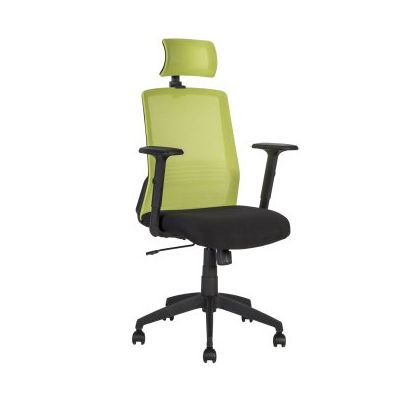 Work chair BRAVO, 21144/ max 120kg/ black fabric+green mesh fabric; black shoe rack