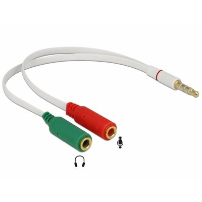 Audio adapter 4-kontaktiga 3,5mm pistik 4-pin -> 2x3,5mm pesad eraldi kõrvaklappide ja mikrofoni pistikute ühendamiseks arvutiga, valge