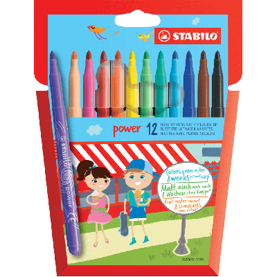 Felt-tip pens Stabilo Power, M-tip, wallet of 12