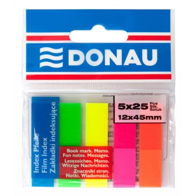 Filing Index Tabs DONAU, PP, 12x45mm, 5x25 tabs, assorted colours