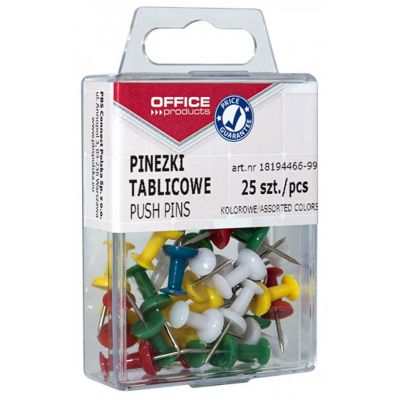 Coloured drawing pins (thumb tacks), barrels, OFFICE PRODUCTS, in a box, 25 pcs, assorted colours