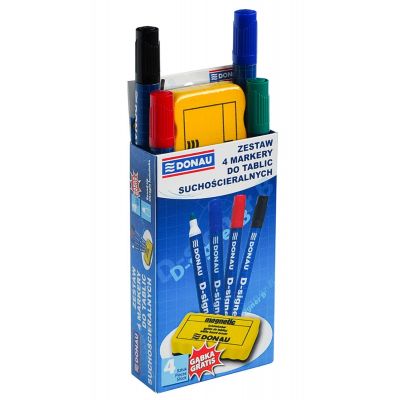 4-Whiteboard Marker Set, DONAU D-Signer B, round, assorted colours, free Sponge