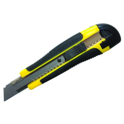 Utility Knife DONAU Professional, rubber handle, with brakes, yellow-black