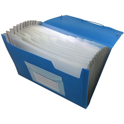 Expanding File Folder with elastic band closure Q-CONNECT, PP, A4, 12 compartments, blue