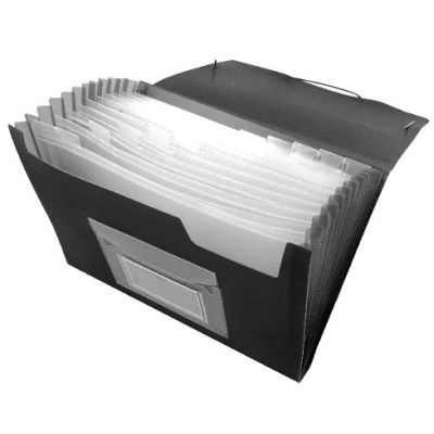 Expanding File Folder with elastic band closure Q-CONNECT, PP, A4, 12 compartments, black