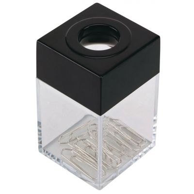 Magnetic Paper Clip Container Q-CONNECT, small, transparent, black, 10 clips
