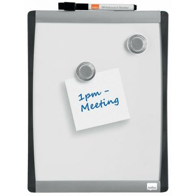 Whiteboard NOBO Mini Magnetic 215x280mm, marker with wiper and 2 magnets/ silver gray and black plastic frame