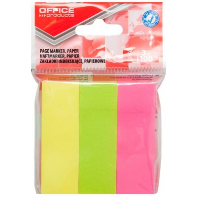 Filing Index Tabs OFFICE PRODUCTS, paper, 26x76 mm, 3x100 tabs, polybag, assorted colors