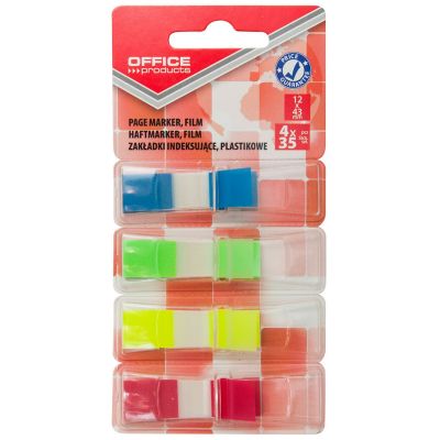 Filing Index Tabs OFFICE PRODUCTS, PP, 12x43 mm, 4x35 tabs, blister, assorted colors