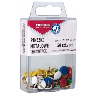 Coloured drawing pins (thumb tacks), OFFICE PRODUCTS, in a box, 50 pcs, assorted colours