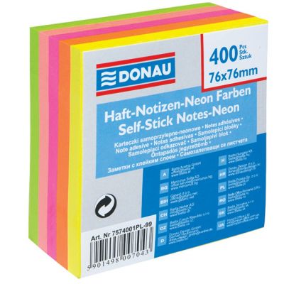 Self-adhesive Cube DONAU, 76x76mm, 1x400 sheets, neon