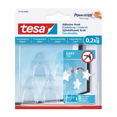 TESA Adhesive Hook for Transparent Surfaces & Glass 0.2kg, 5pcs