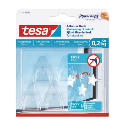 TESA Adhesive Hook for Transparent Surfaces & Glass 0.2kg, 5pcs