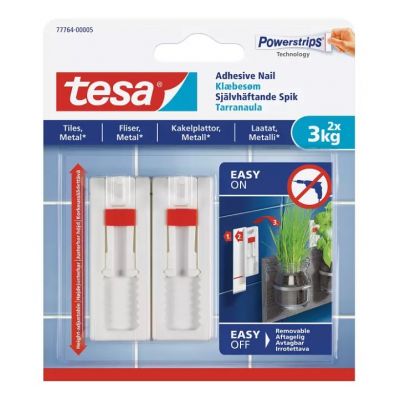 TESA Adjustable Adhesive Nail for Tiles & Metal 3kg, 2pcs