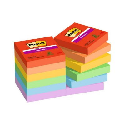 Post-it® Super Sticky Notes, Playful Colour Collection, 47.6 mm x 47.6 mm, 90 Sheets/Pad, 12 Pads/Pack