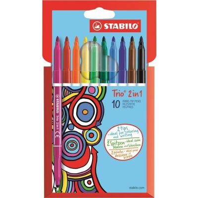 Felt-tip pens Stabilo Trio 2 in1 with double ends 0.5 and 2 mm, wallet of 10, v2