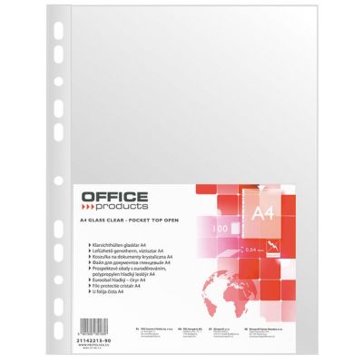 Punched Pockets OFFICE PRODUCTS, PP, A4, cristal, 40 micron, 100pcs