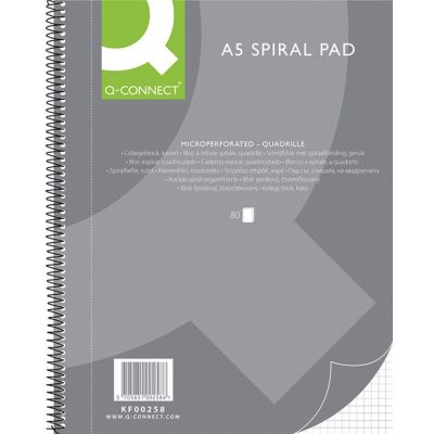 Spiral Notebook Q-CONNECT, A5, square ruled, 80sheets, 70gsm, perforation