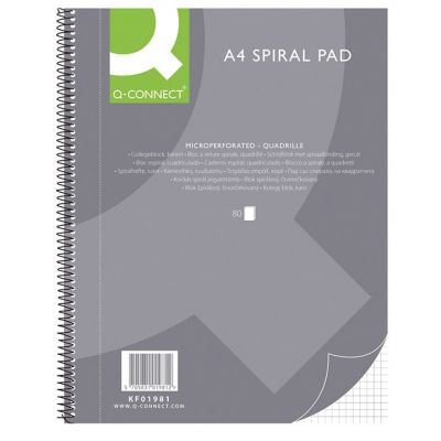 Spiral Notebook Q-CONNECT, A4, square ruled, 80sheets, 70gsm, perforation