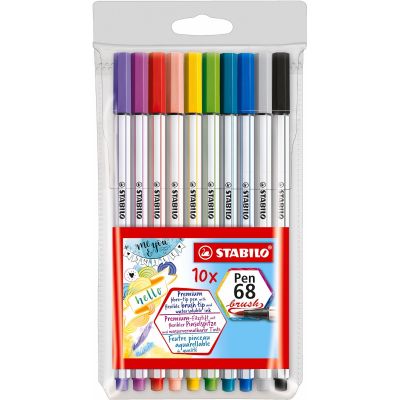 Fibre tip pen Stabilo Pen 68 with brush tip, 10 colors wallet