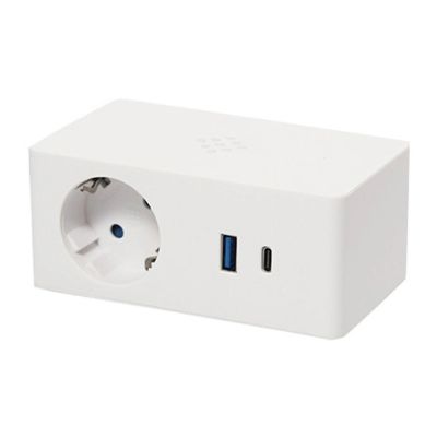 Charging station VersaQ can be attached to the table: 1 socket + 1 USB 5V ( 2 ports A+C ) + wireless charger / white