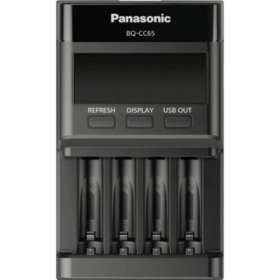 Battery smart charger Panasonic eneloop Pro BQ-CC65E, NiMH AA/AAA LCD-display, USB-output port for mobile devices, refresh function