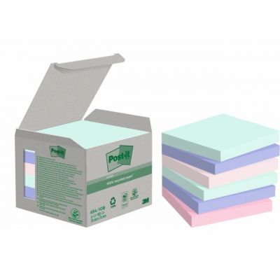 Märkmepaber iseliimuv Post-it 654 Recycled Notes, 100% taaskasutatud paber, assortii 76 x 76mm (pakis 6x100l)