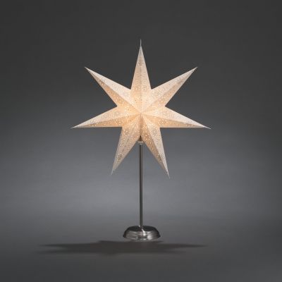 Paper 7-point Christmas star on a silver leg, D-48cm, H-68cm, E14 lamp socket for 15W bulb, white cable 3.5m, 230V
