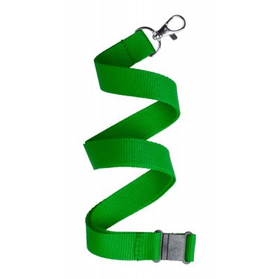 Lanyard KAPPIN 20x500mm with carabiner and safety buckle, green