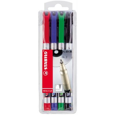 Marker 0.7mm F, set of 4, permanent, Stabilo Write-4-all