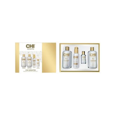 Kinkekomplekt juuksehooldus CHI Keratin Repair & Smooth Kit šampoon, palsam, silendav hooldus, seerum