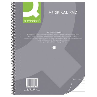 Spiral Notebook Q-CONNECT, A4, ruled, 80sheets, 70gsm, perforation